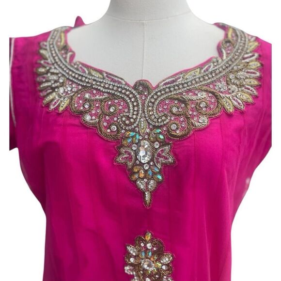 Quincinera Party Bold Pink Jeweled Metallic Ceremony Dress Size XL NWOT - Picture 3 of 6